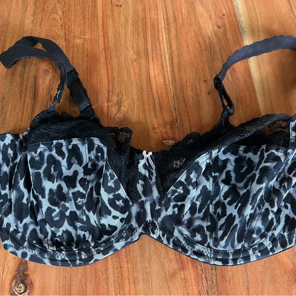Panache Black Jasmine Animal Print Balconette Bra 34F 34DDDD